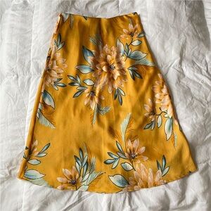 Forever 21 Mustard Floral A-Line Skirt